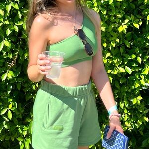 Set Active Sculptflex Ribbed One Shoulder Sports Bra Lucky Green Size Small